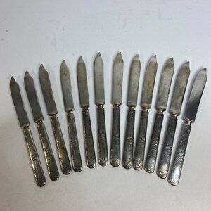 Set Of 12 Antique Butter Knives 1835 R. Wallace Silver Plate Ornate Handle